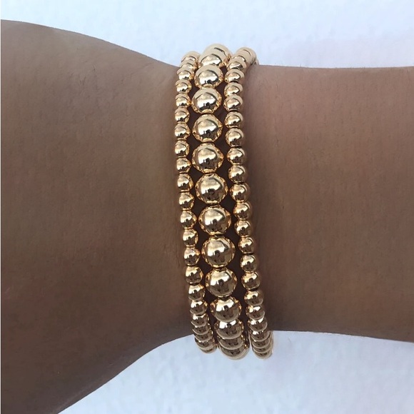 Enewton Inspired Gold Bead Bracelets Set of 3, 18K Gold Plated *TREND ALERT* - Picture 1 of 4